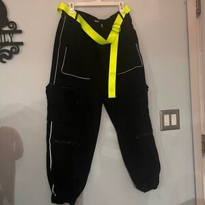 black glow in the dark cargo pants with glow in the dark belt